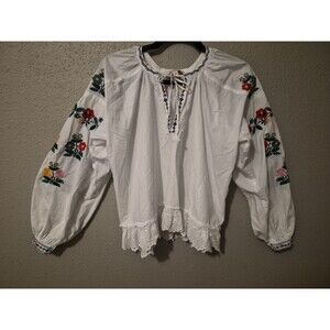 Love The Label Anthropologie Paige Peasant Embroidered HippieTassels Top S